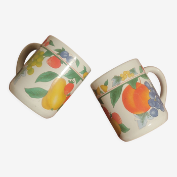 Duo de mugs vintage motifs fruits verger