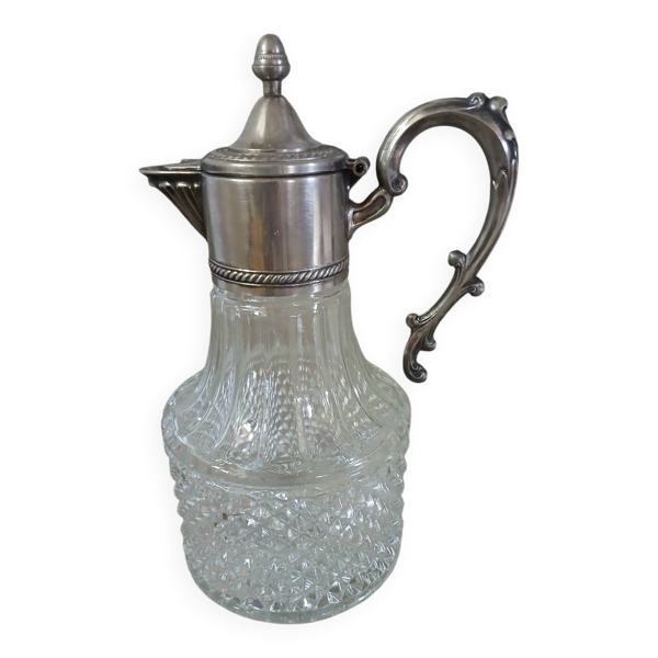 Carafe ancienne étain + verre