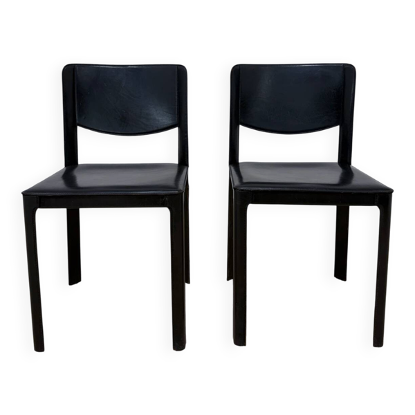 Paire de chaises Matteo Grassi en cuir noir – Design italien