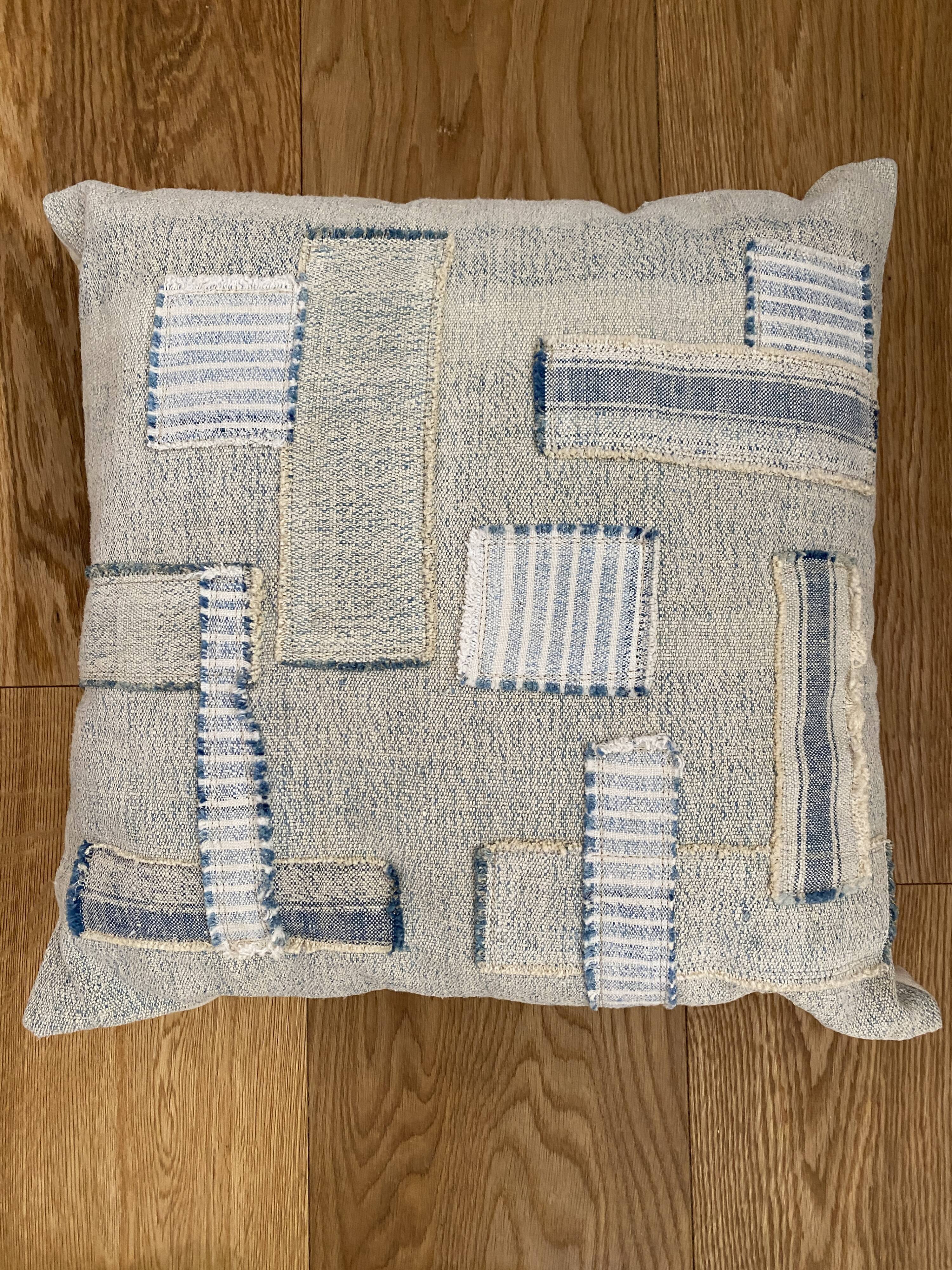 Old canvas cushion woven kilim style, patched