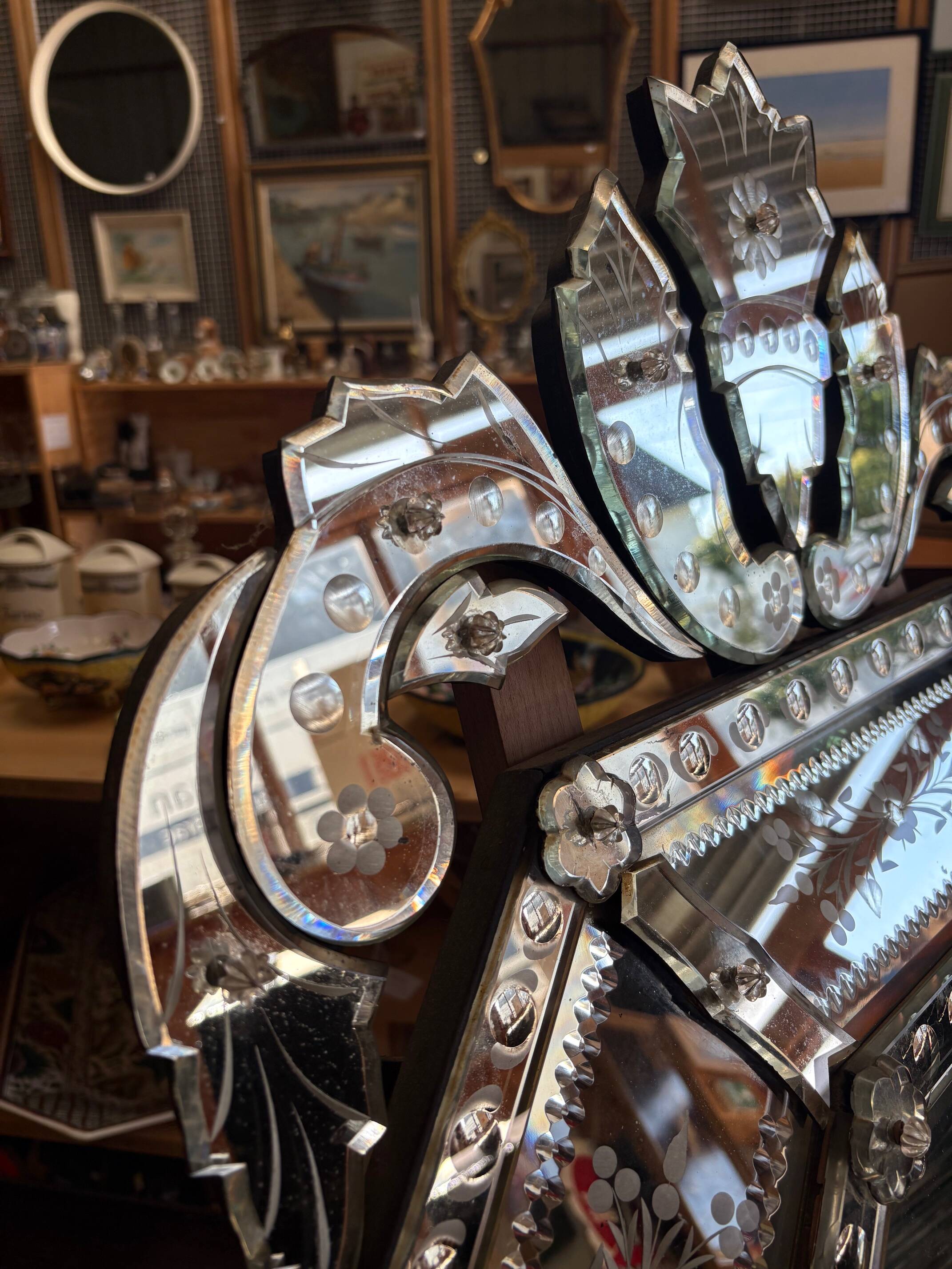 Large antique Venetian mirror with a glazing bar – early 20th century