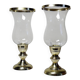 Pair of large vintage glass and gold metal tealight candle holders