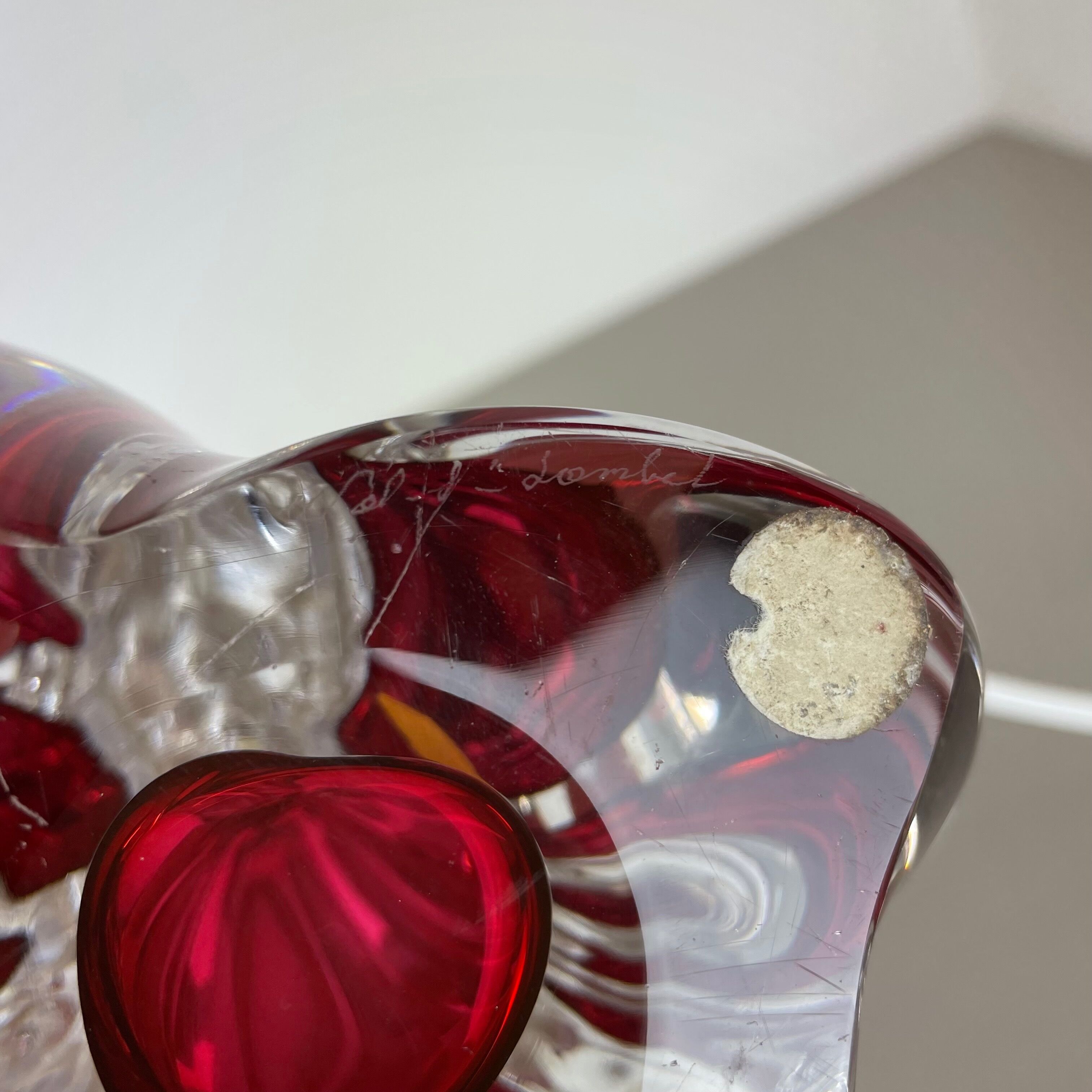 Lampe de table en verre de Murano en cristal « rose », Val Saint Lambert, Belgique, années 1960