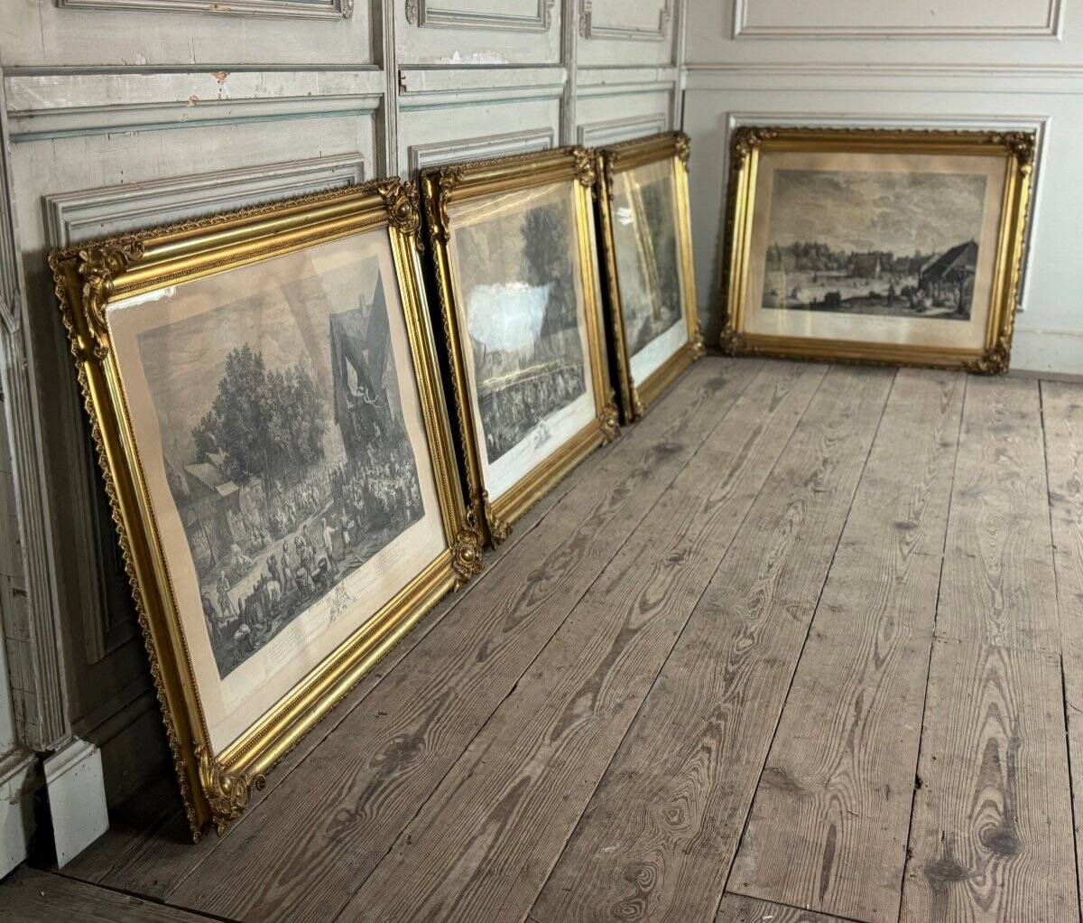 Set of 4 engravings, 19th-century reprint, very fine Napoleon III frames