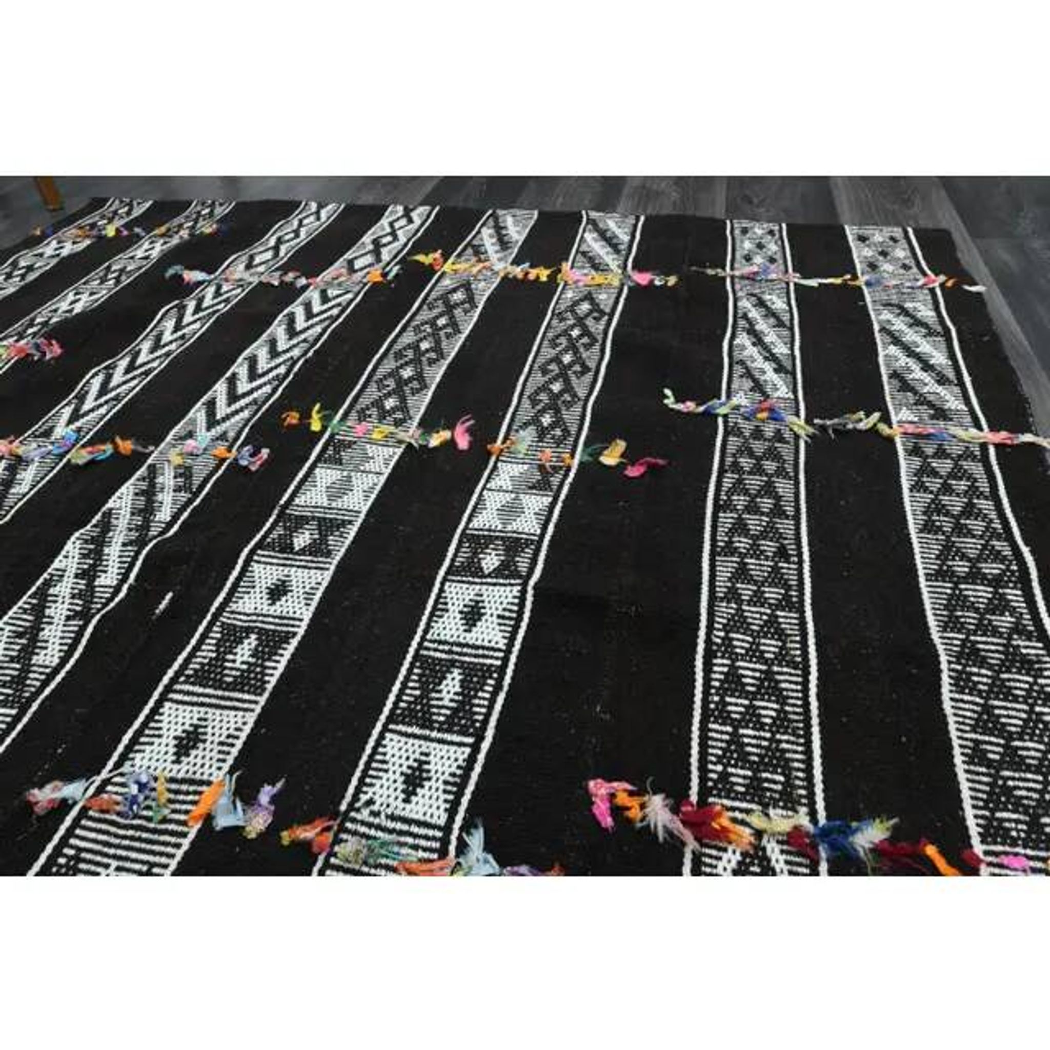 1970s Vintage Turkish Oushak Handmade Wool Cotton Black Runner Rug 169x190