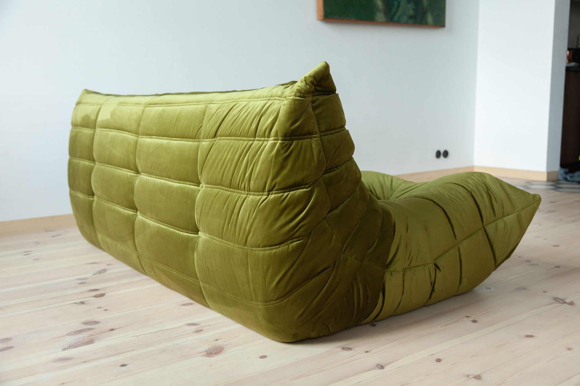 3-seater Togo green velvet sofa designed by Michel Ducaroy 1973