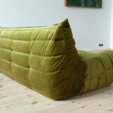 3-seater Togo green velvet sofa designed by Michel Ducaroy 1973