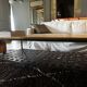 Coffee table in steel/glass or oak.