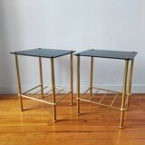 Pair of vintage 70s glass and brass sofa ends