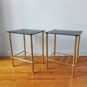Pair of vintage 70s glass and brass sofa ends