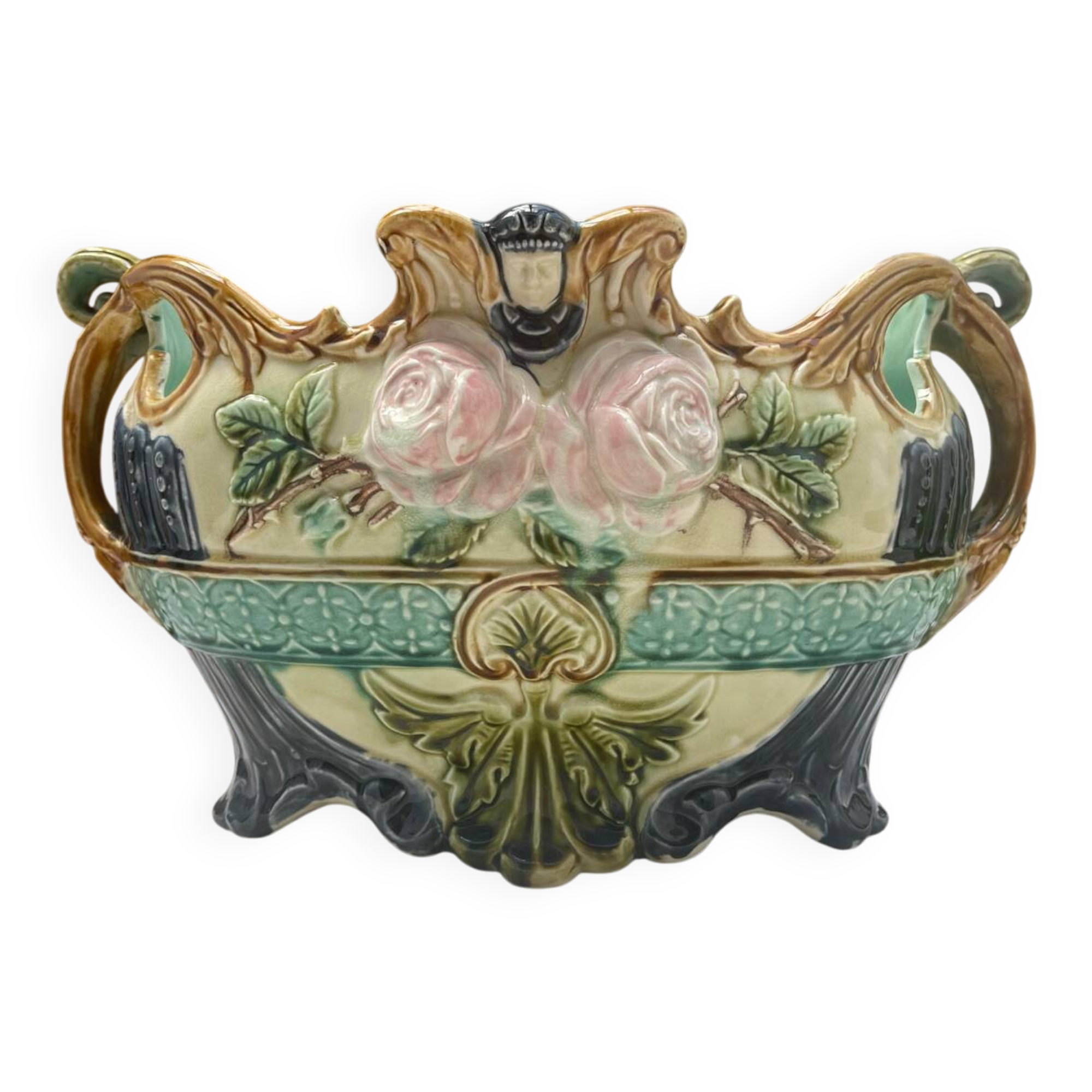 Large Onnaing Barbotine Planter / Planter circa 1900 Ar Style