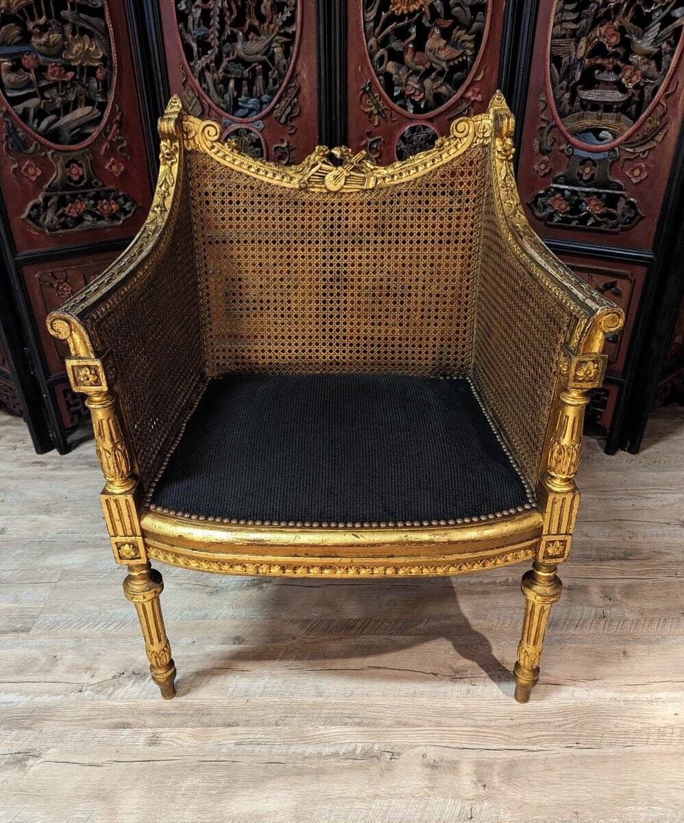 Fauteuil De Bureau Louis XVI Canné En Bois Doré