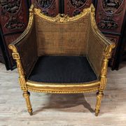 Fauteuil De Bureau Louis XVI Canné En Bois Doré