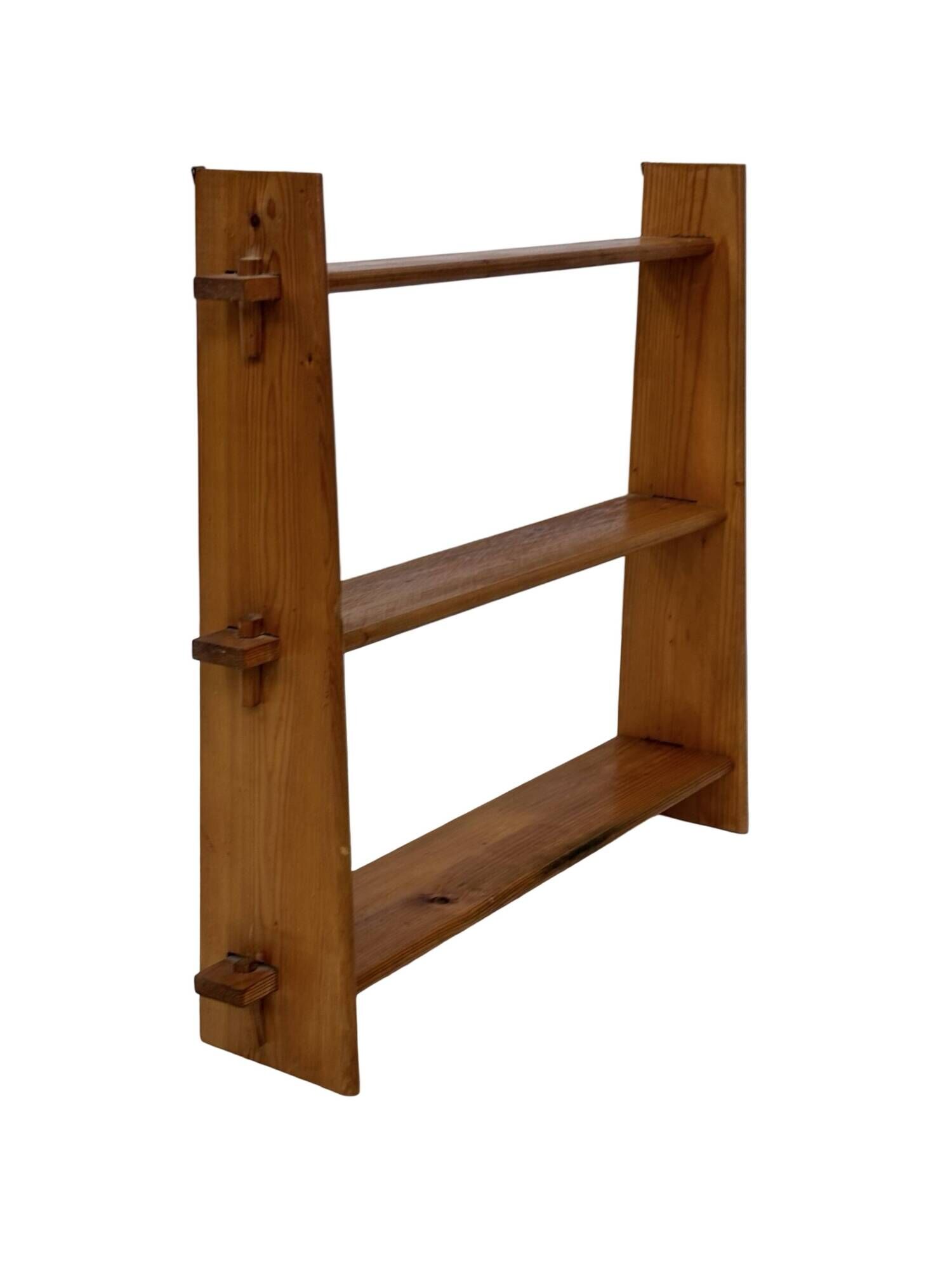 Vintage wooden wall shelve rack bookshelf in pinewood minimalist design