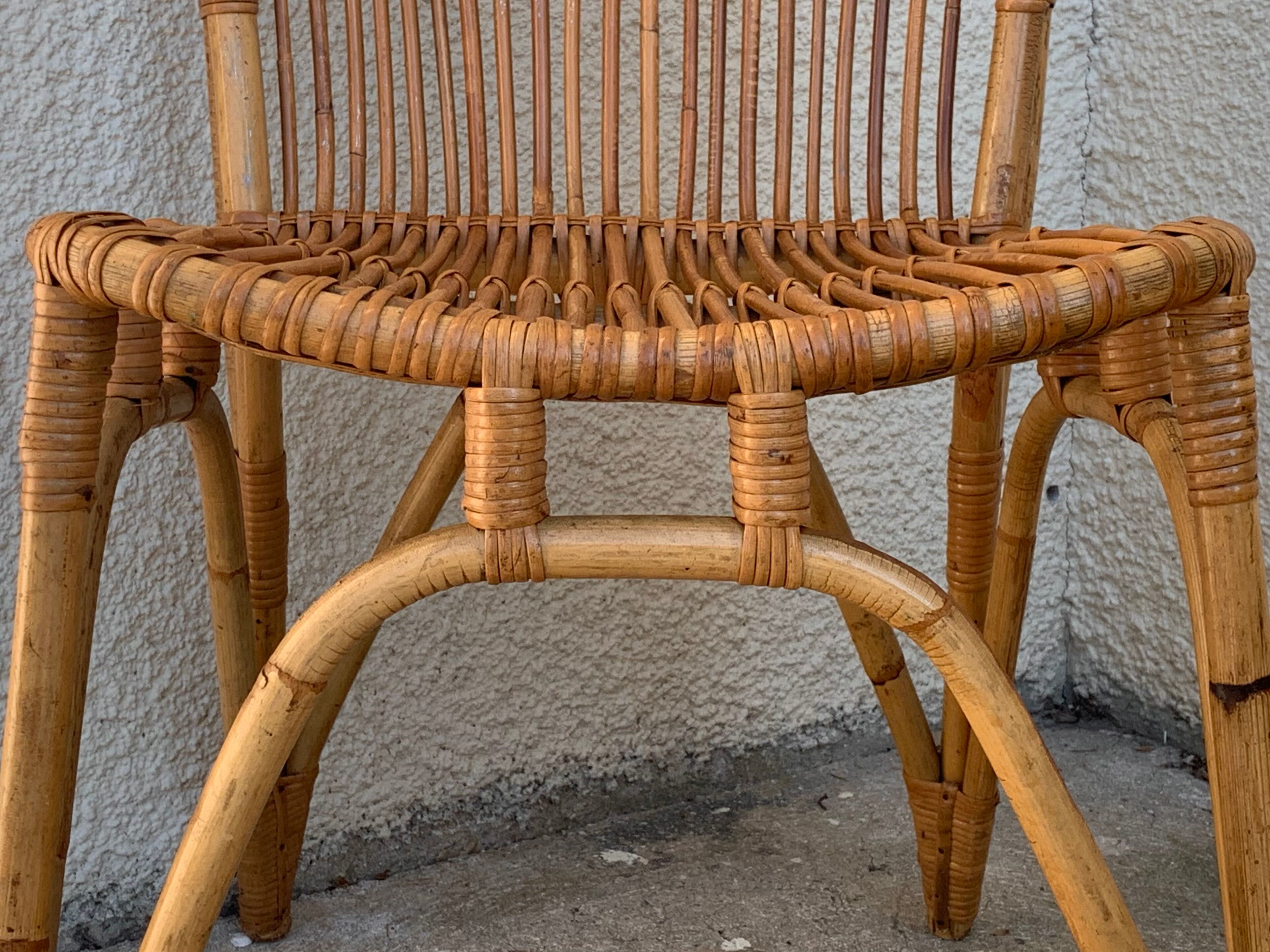 Chair and armchair in vintage rattan 1950