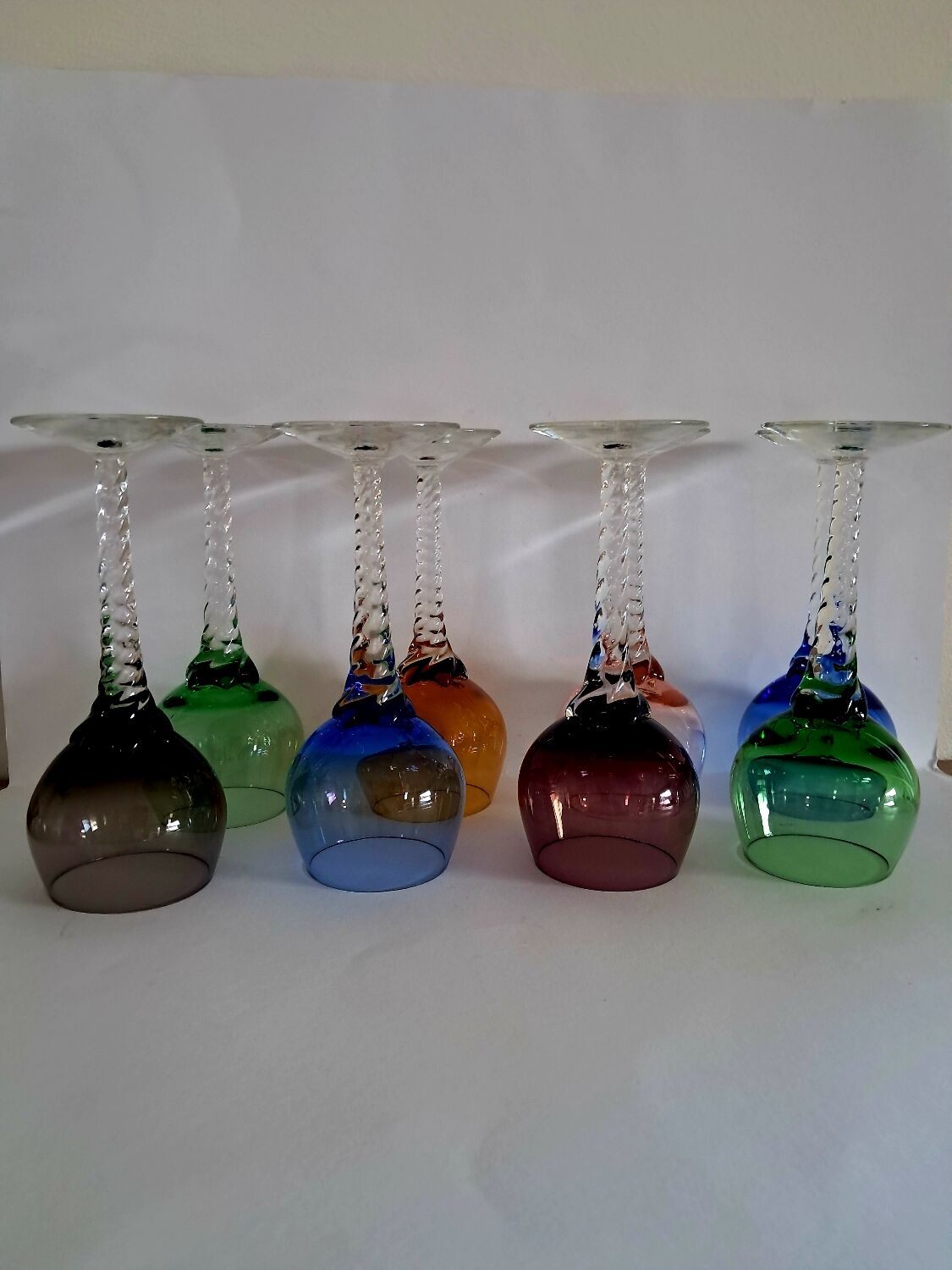 8 coloured Murano wine glasses from the 1950s