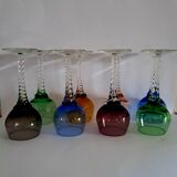 8 coloured Murano wine glasses from the 1950s