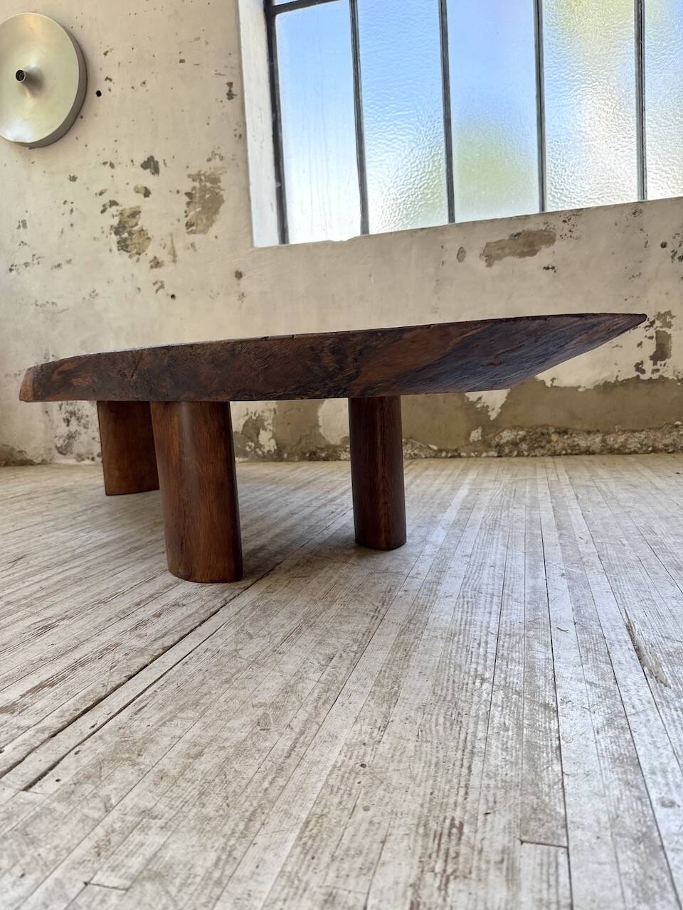 Table basse années 50 plateau bois exotique XXL