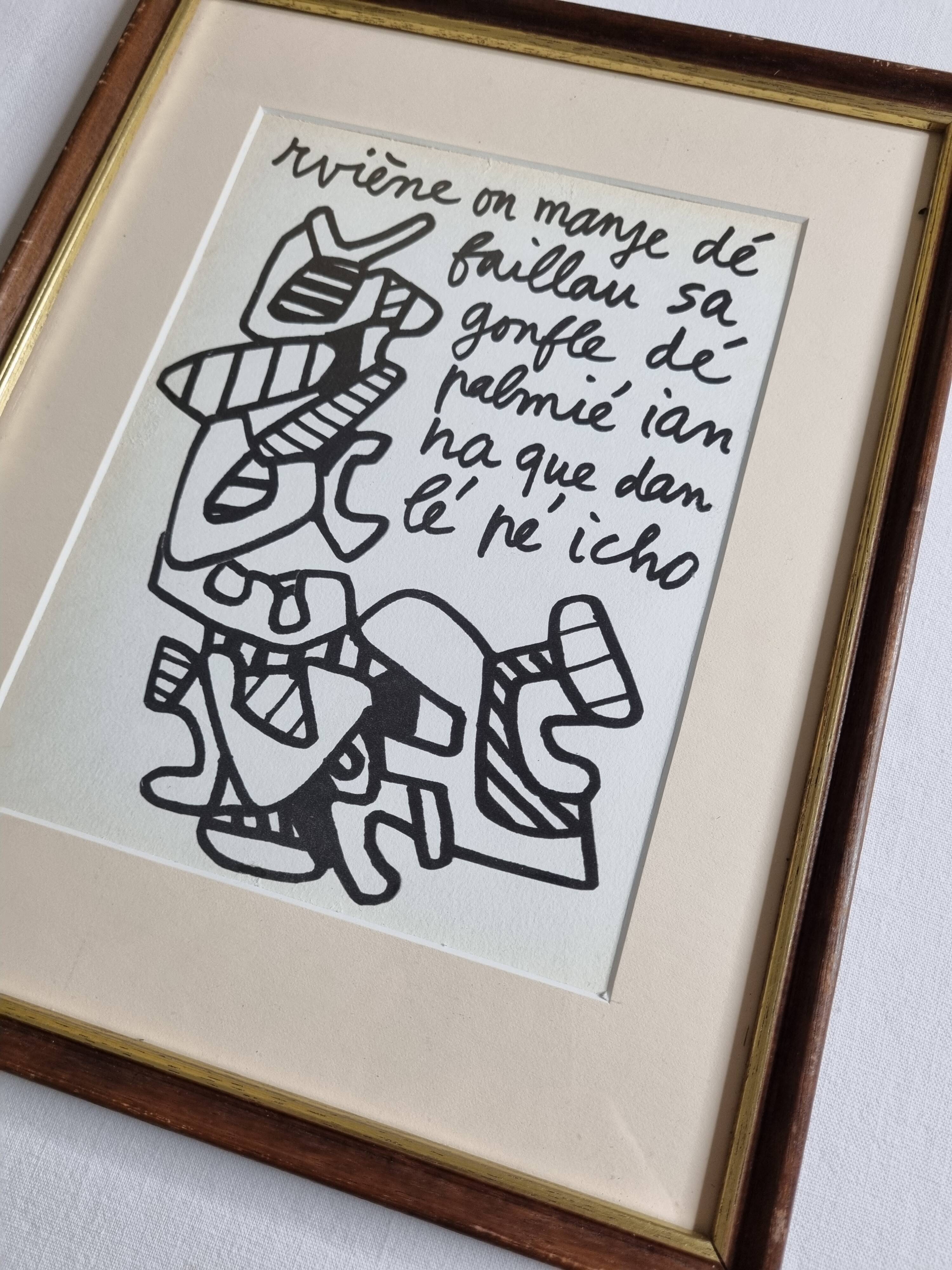 Screenprint after Jean Dubuffet framed under glass 25 cm by 31 cm