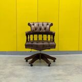 Vintage Chesterfield Revolving Captain's Chair with Brow Leather Upholstery