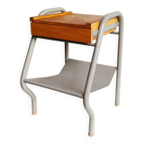 1950s wooden and metal boarding school bedside table