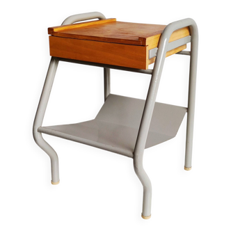 1950s wooden and metal boarding school bedside table