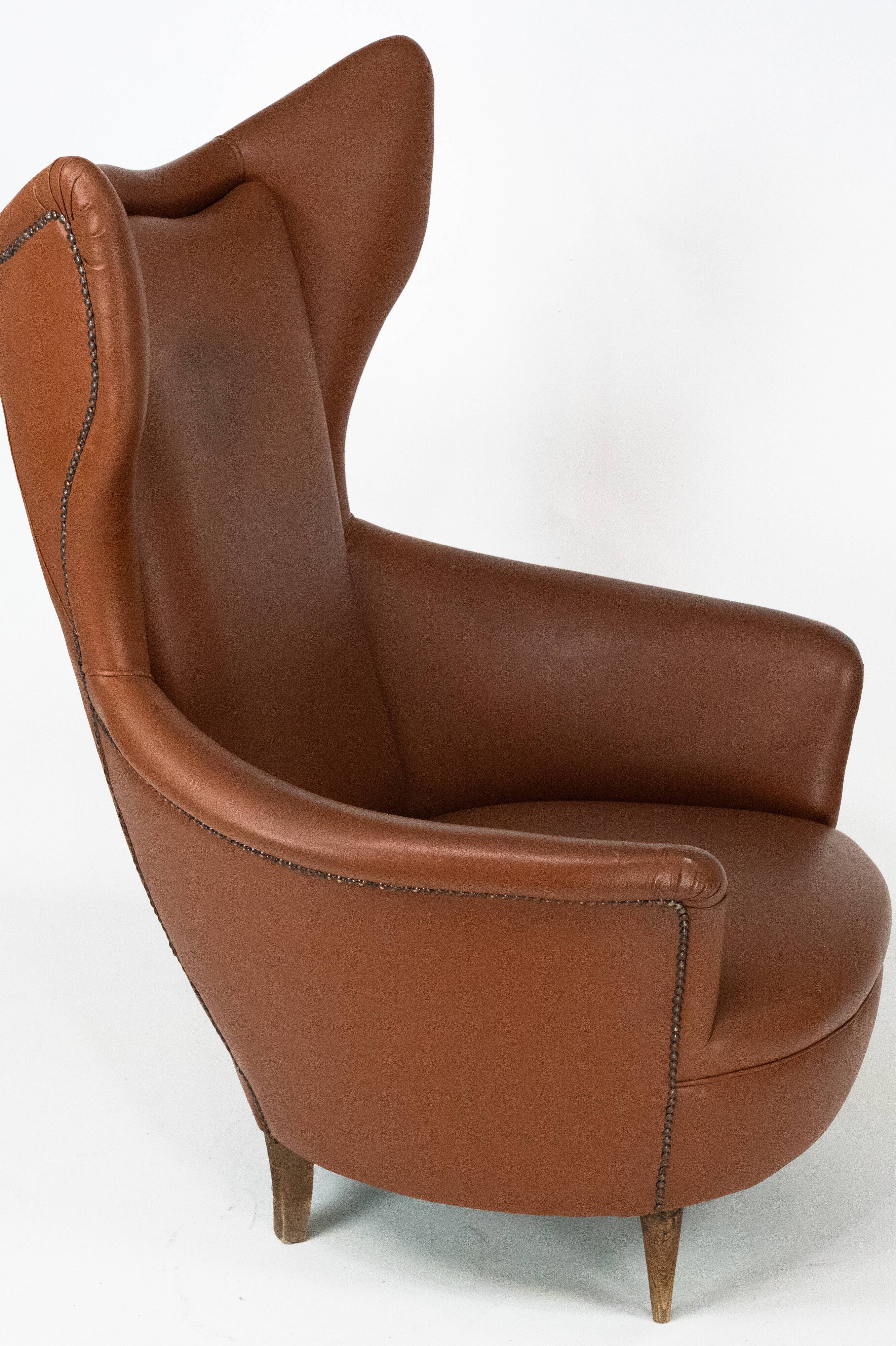 Mid-Century Italian Wingback Armchair in Leatherette, 1950s