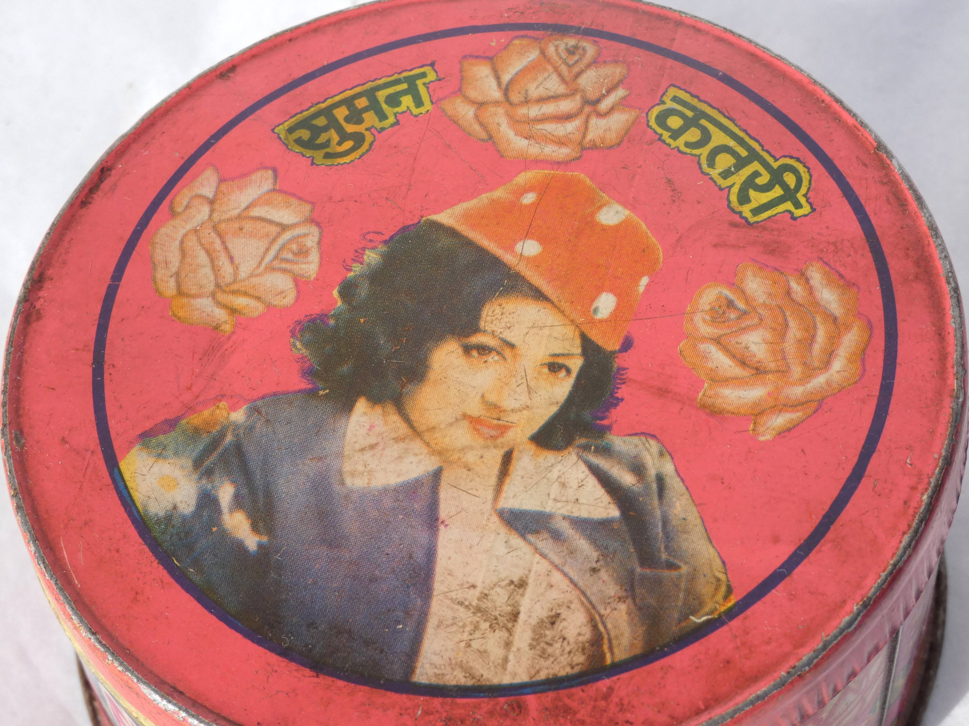 Indian round metal advertising box Sumah Katari India