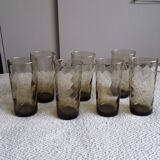 Set of 7 twisted smoked glass orangeade glasses