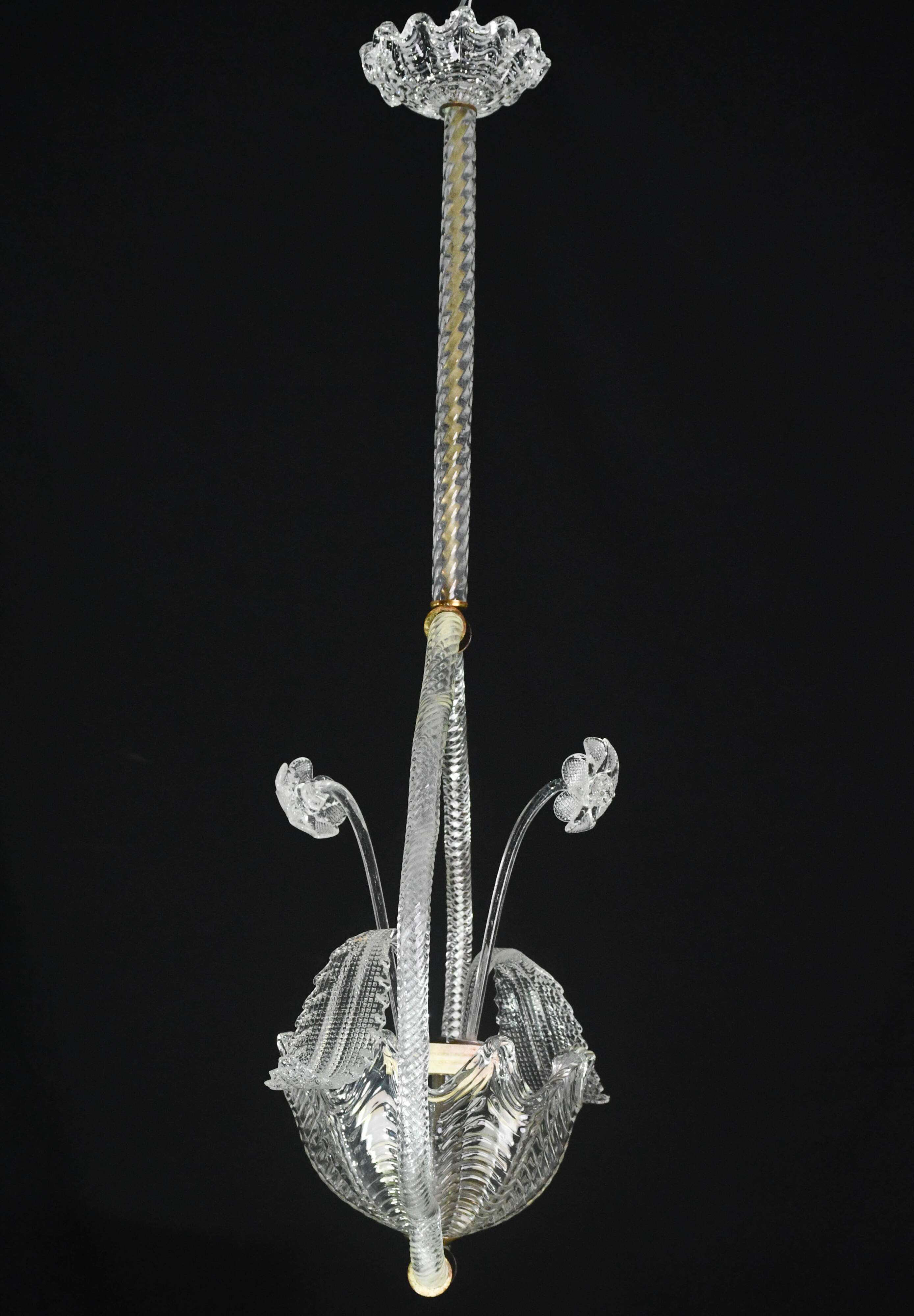 Art Deco transparent Barovier e Toso light with flowers, 1940s