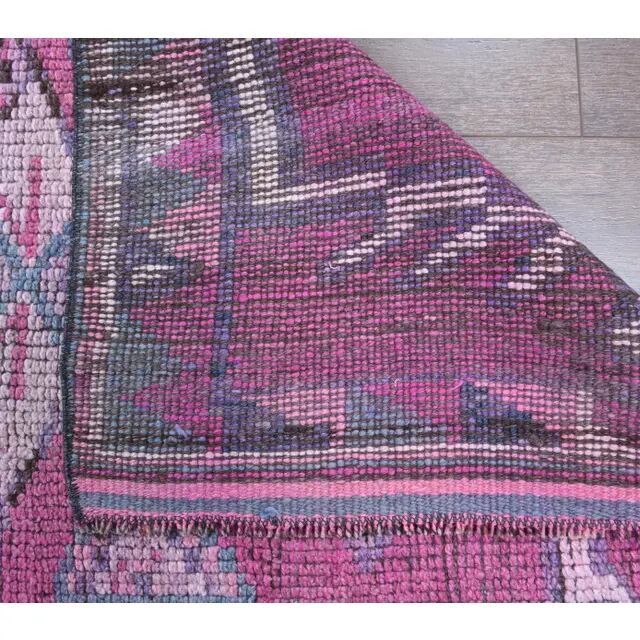 1970s Turkish handmade wool purple runner rug 76x340