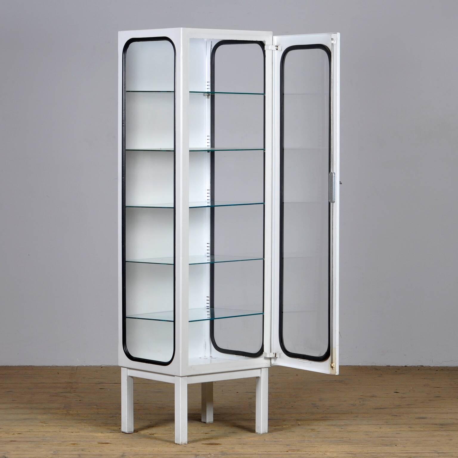 Vintage iron and glass medical cabinet, 1970s