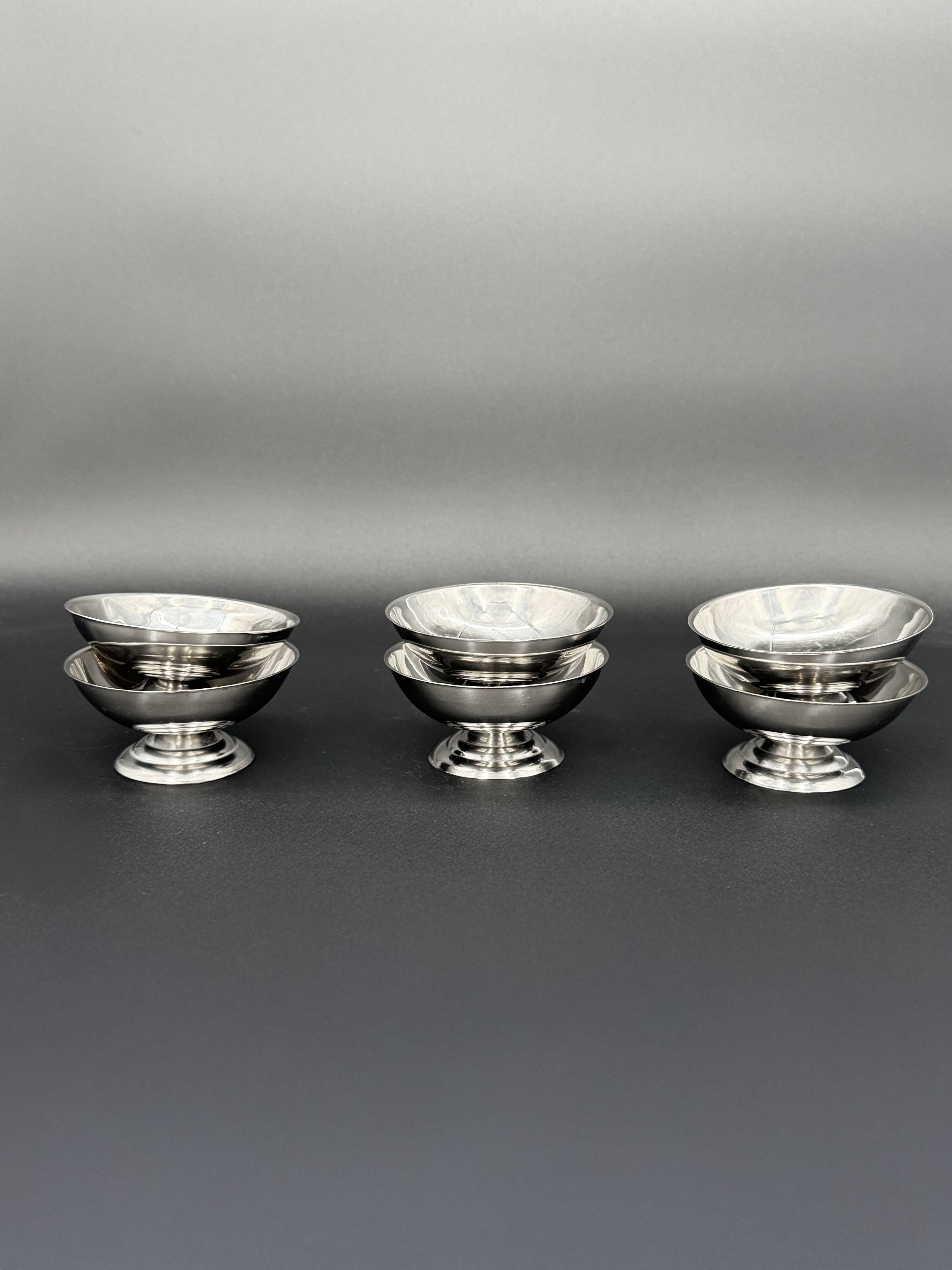 6 stainless steel dessert bowls – Vintage art deco style ice cream cups