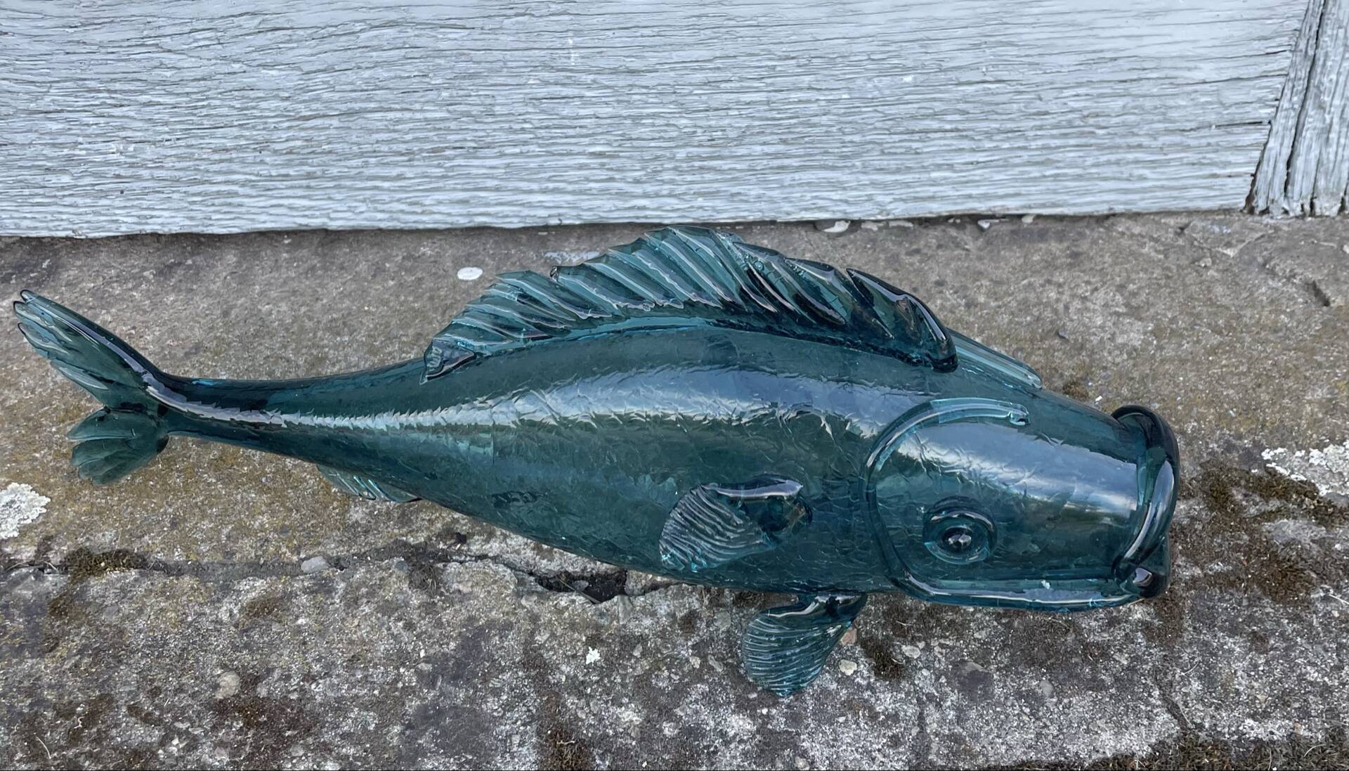 Mouth-blown glass storage jar Fish