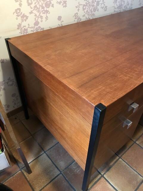 Pierre Paulin CM 223 desk, mahogany and chrome, Thonet edition, 1950