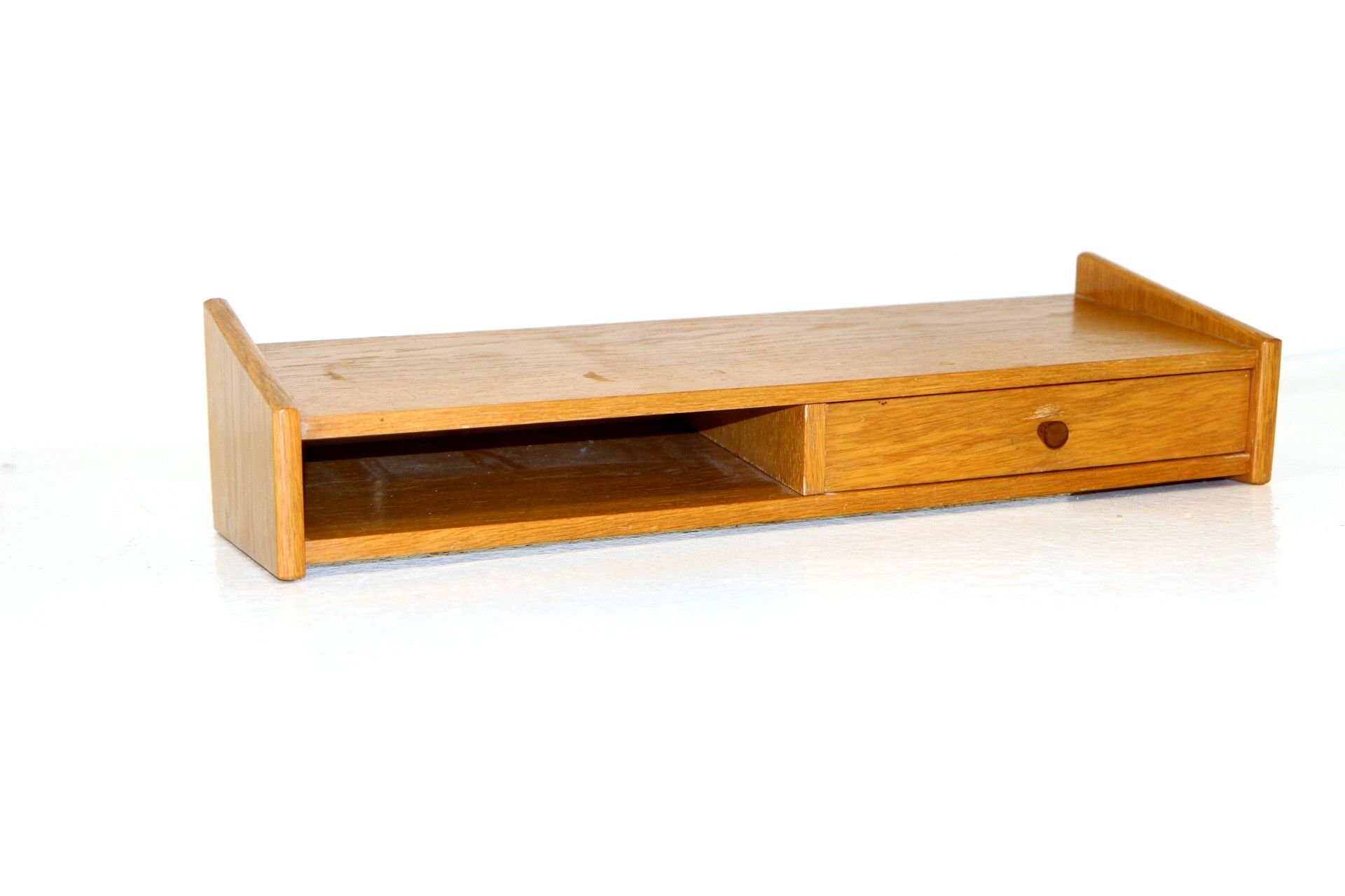 Oak wall console, suede, 1960