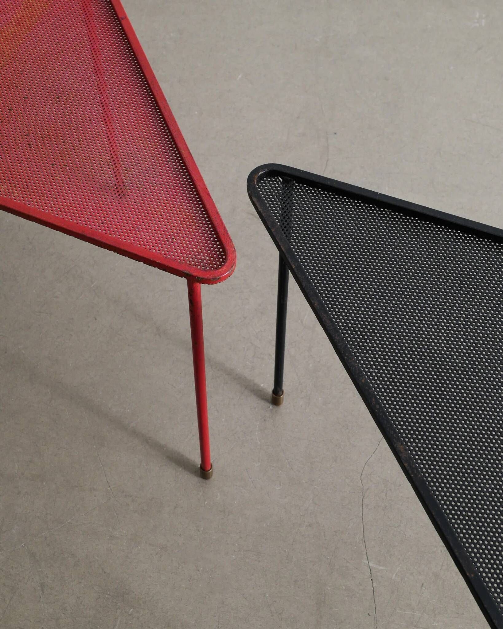 Pair of French Mid Century Triangle Tables by Mathieu Matégot, 1950s