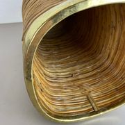 Mid-century rattan and brass bauhaus waste paper bin, france, 1960s