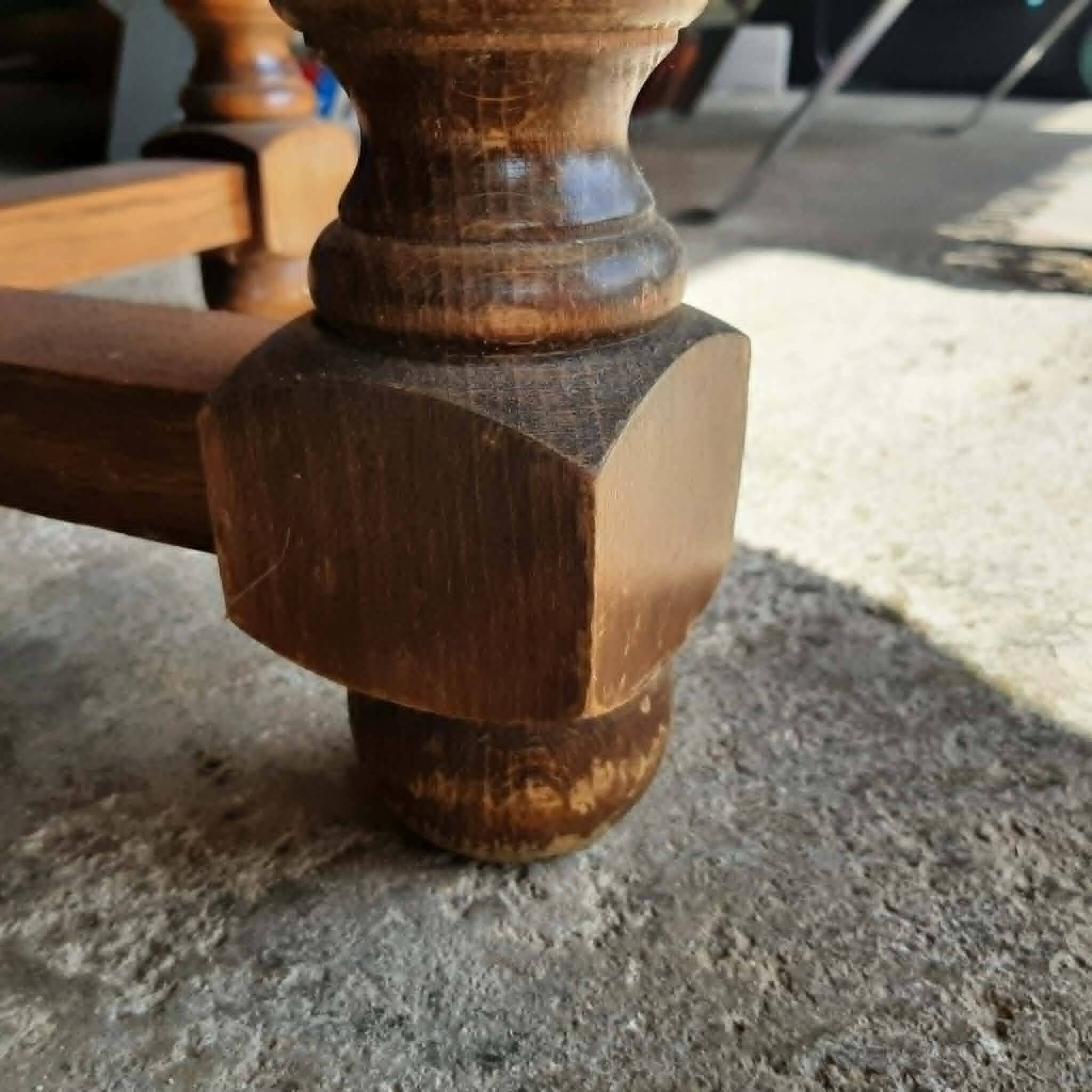 Round coffee table in solid oak and slate / signed Motard