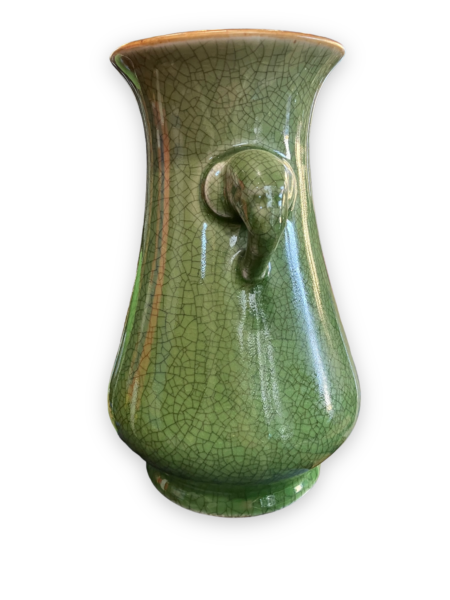 Green cracked ceramic vase Elephant Handles China XXth