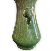 Green cracked ceramic vase Elephant Handles China XXth