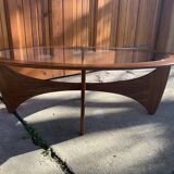 Astro oval coffee table in brown teak with glass top — Victor Wilkins, G-Plan (1960s)