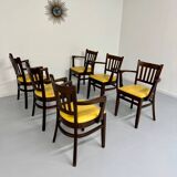 Lot de 6 chaises bistrot fauteuils en bois et simili jaune vintage année 80