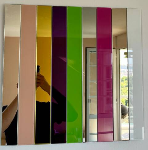 Andrea Lussoli — sculptural wall mirror in coloured glass, signed