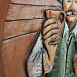 Vintage Embossed Clay Plate: Man Drinking, Retro Wall Decor