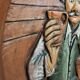 Vintage Embossed Clay Plate: Man Drinking, Retro Wall Decor
