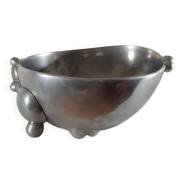 Vintage aluminium bowl with organic bubble decor.