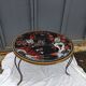 Table basse ronde décor japonisant oiseau fleurs
