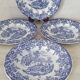 4 earthenware plates with floral and pastoral scene motif