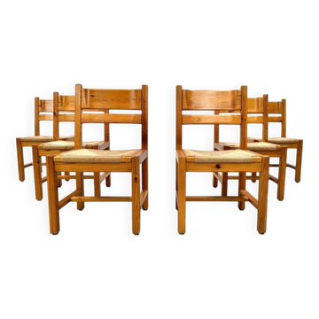 Ensemble de 6 chaises danoises vintage en pin avec cordon en papier par Tage Poulsen pour GM Møbler.